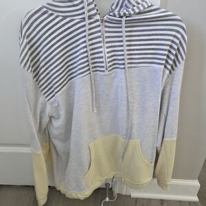 Maurices Striped Gray and Cream Men's Zip-Up Sweater